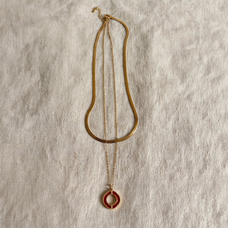 Scarlet Halo Layered Red Pendant Necklace