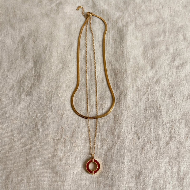 Scarlet Halo Layered Red Pendant Necklace
