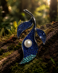 Pearl and Leaf sparkling blue Brooch