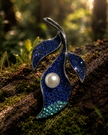 Pearl and Leaf sparkling blue Brooch