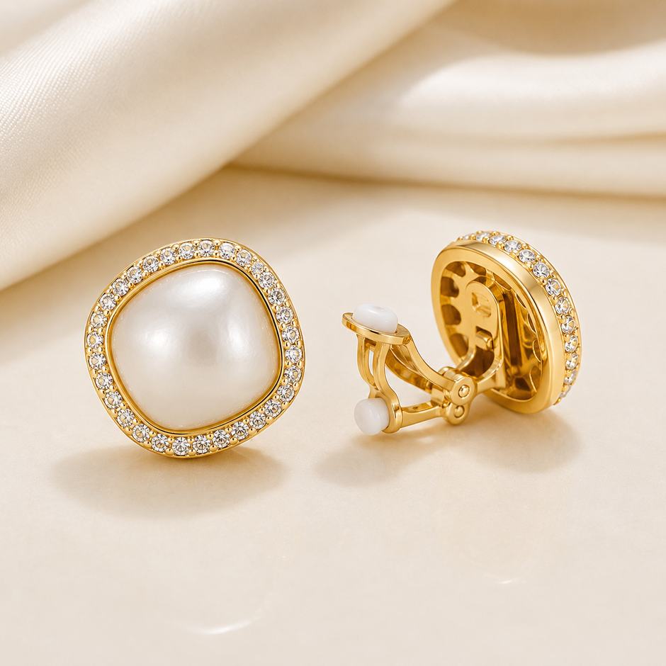 Sparkle Pearl Square Studs( CLIP-ON)