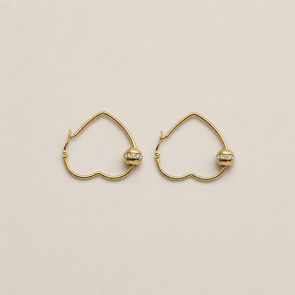 Heart Shaped Hoops With Pave Crystal Accents
