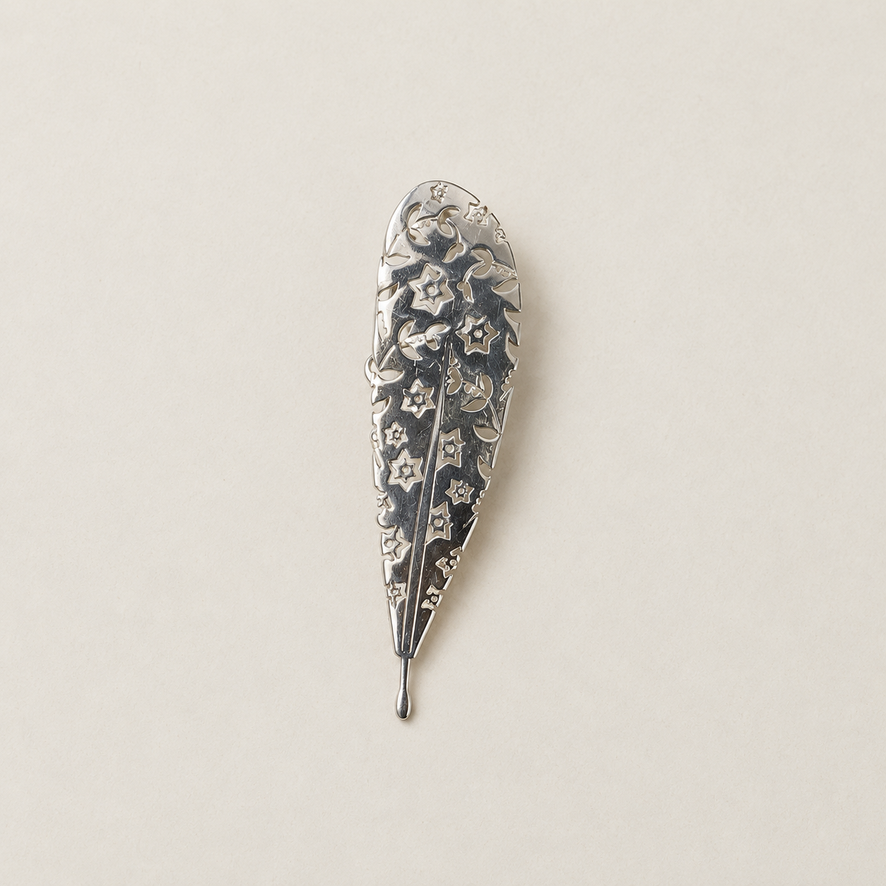 Silver Star & Floral Feather Brooch