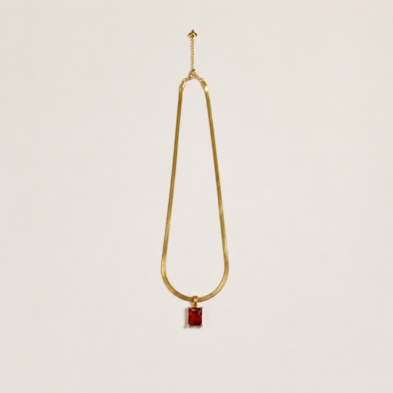 Herringbone Chain Necklace with Red Pendant