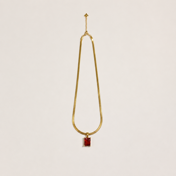 Herringbone Chain Necklace with Red Pendant