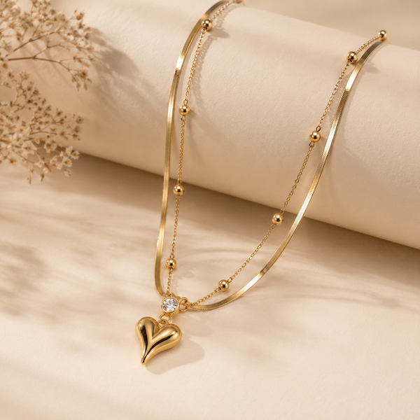 Aurielle Double Layer Heart Necklace