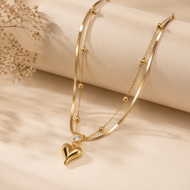 Aurielle Double Layer Heart Necklace