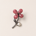 Pink Stone Flower with Pearl Brooch