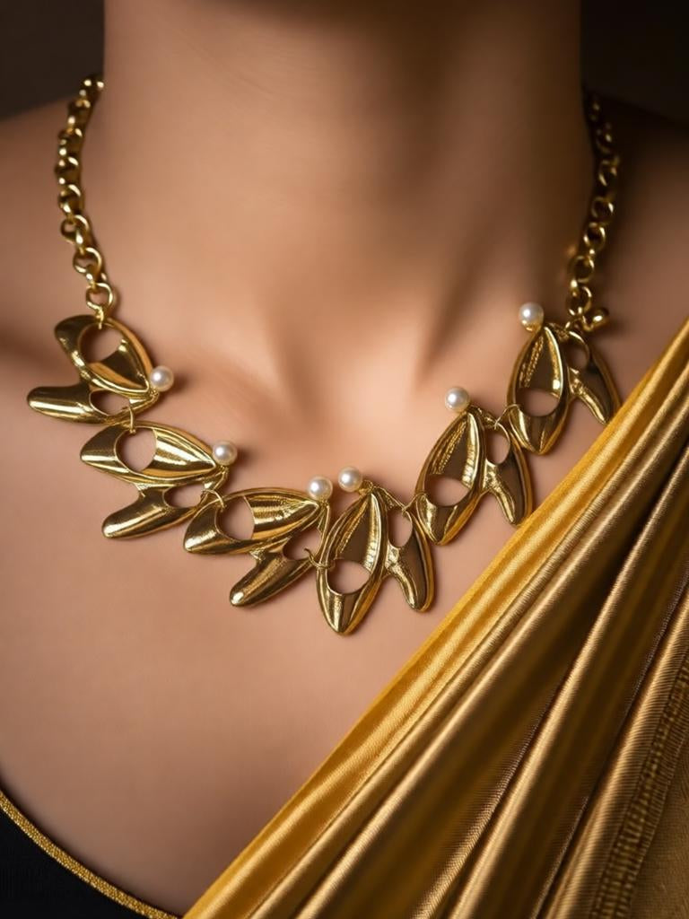 Golden Leaf Pearl Necklace