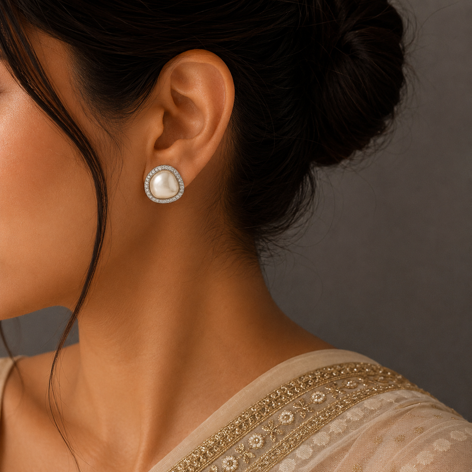Sparkle Pearl Square Studs( CLIP-ON)