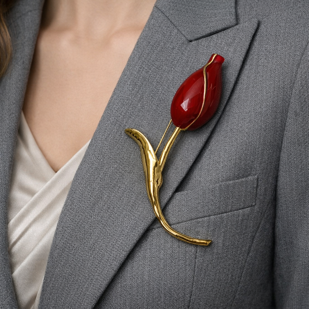 Crimson Grace Tulip Brooch