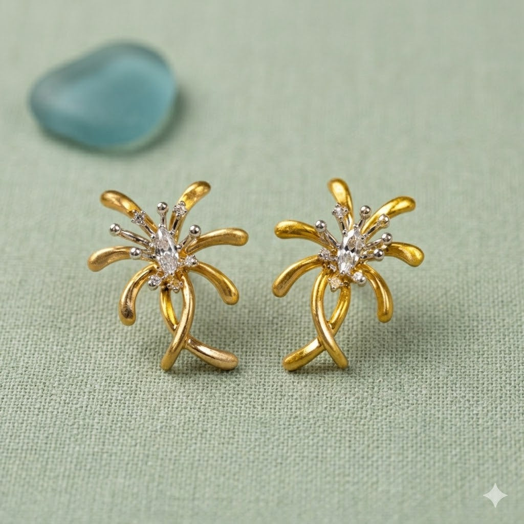 Dual Tone Silver Floral Studs