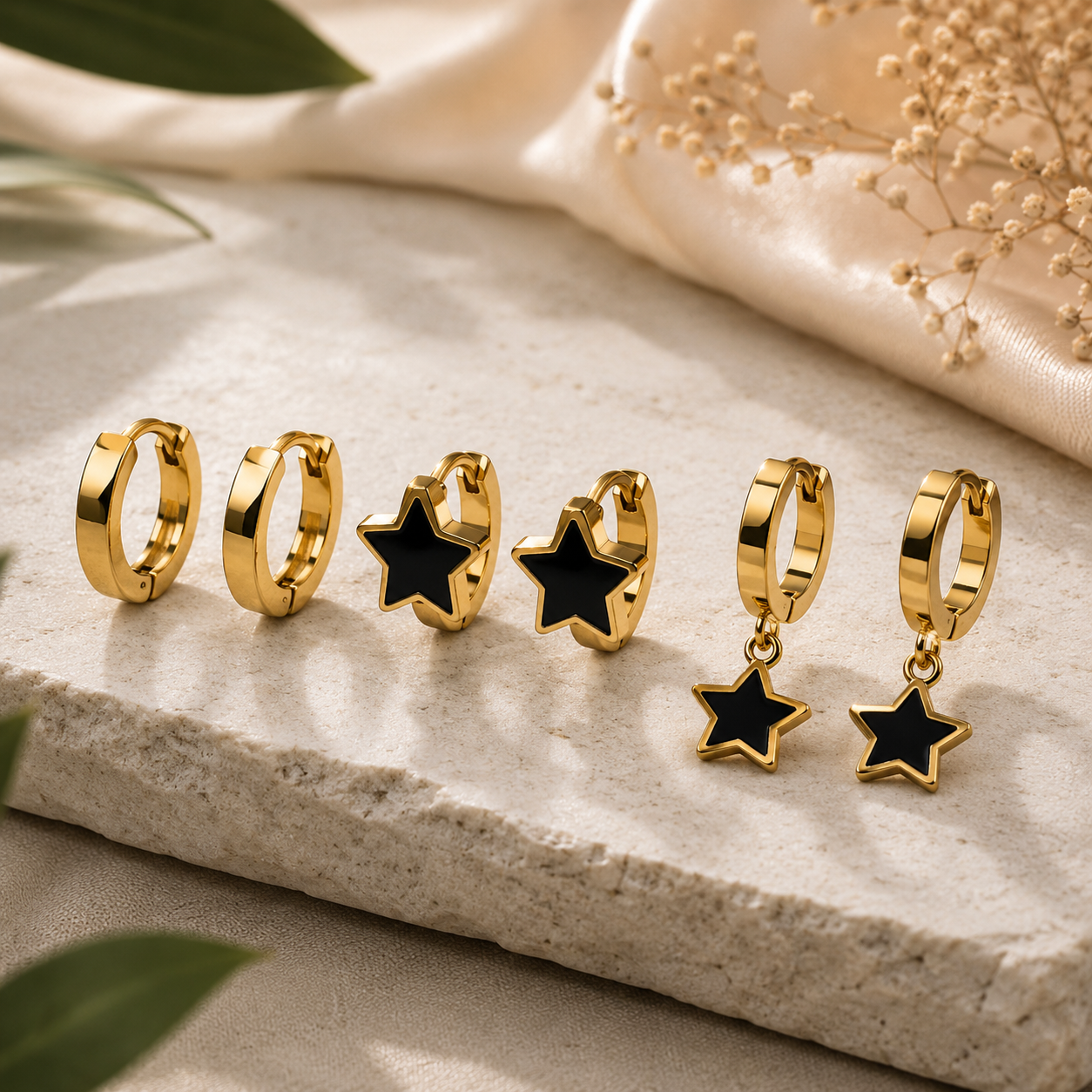 Zevrra Midnight Star Hoops Trio Ear rings set