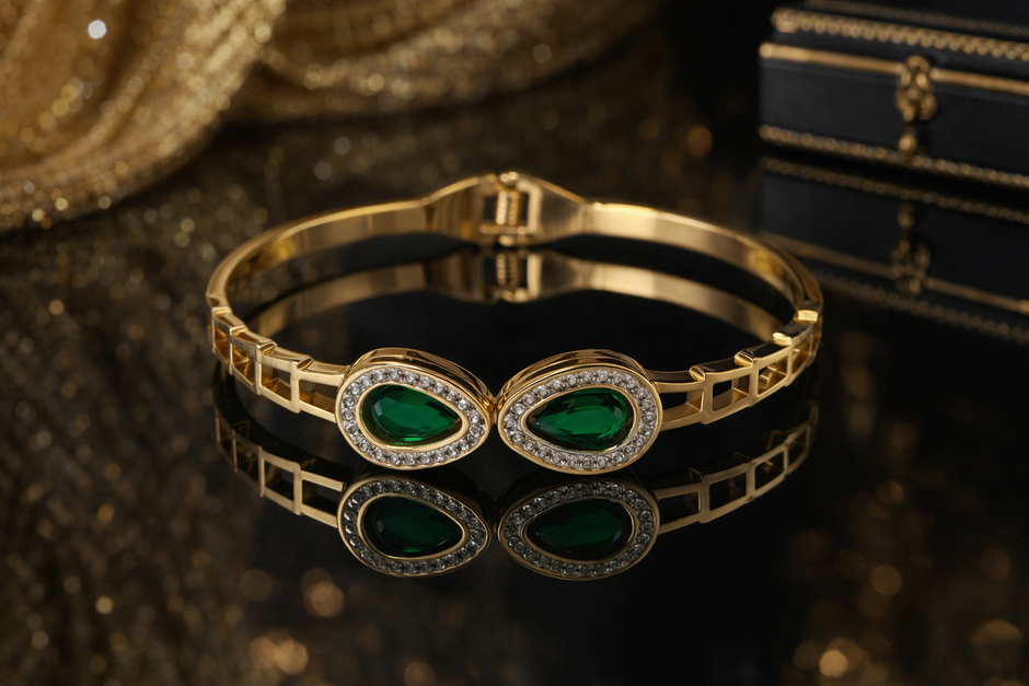 Emerald Elegance Gold Bangle