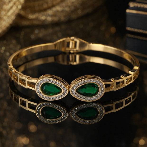 Emerald Elegance Gold Bangle