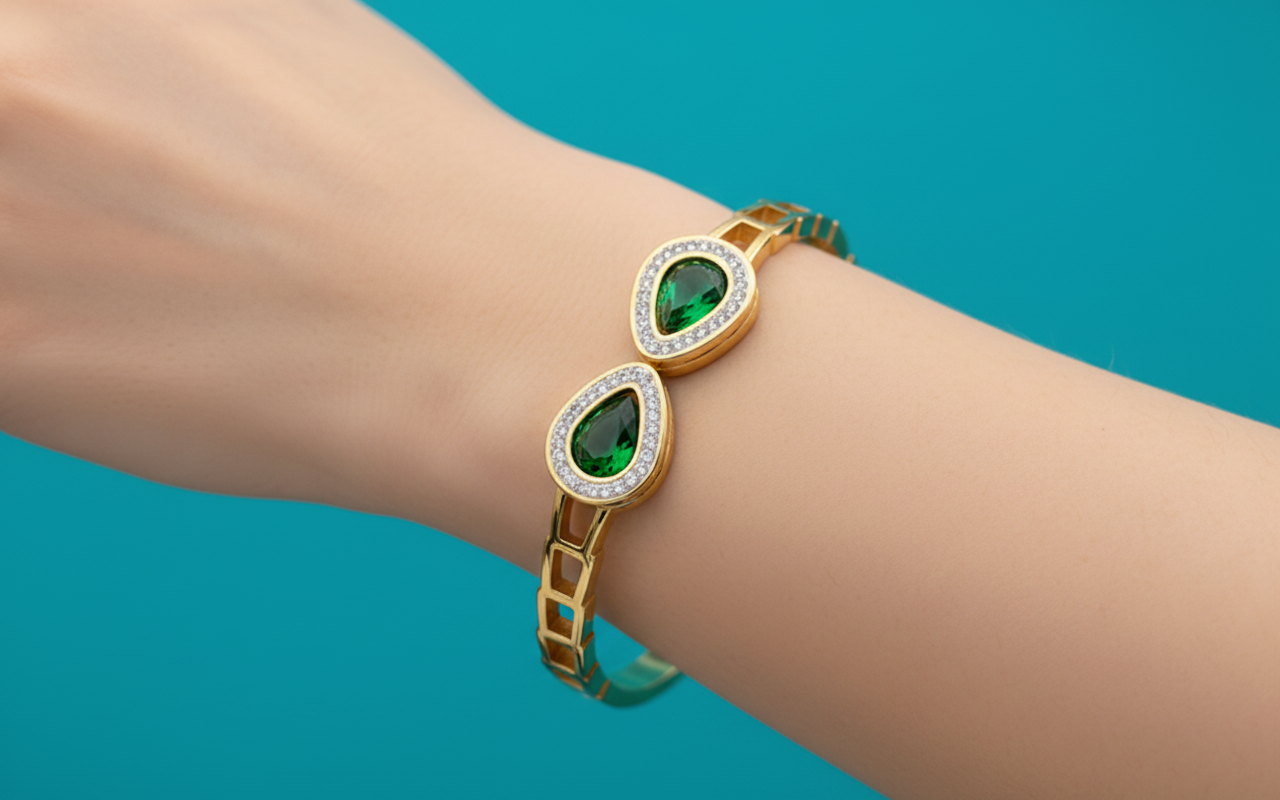 Emerald Elegance Gold Bangle