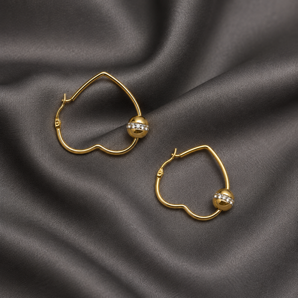 Heart Shaped Hoops With Pave Crystal Accents