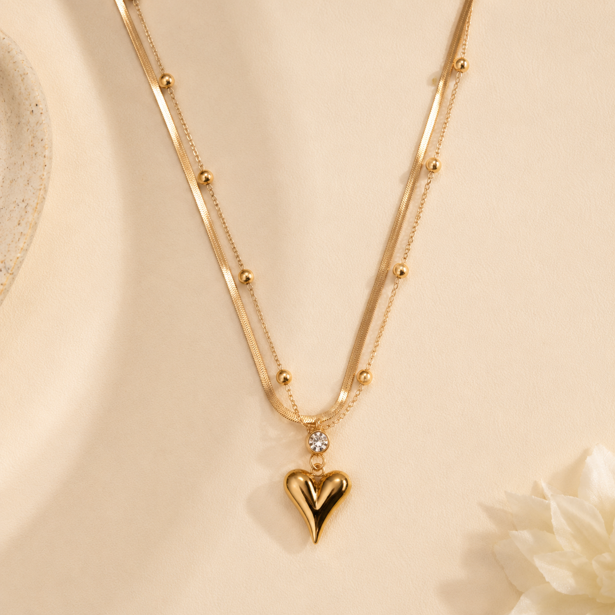 Aurielle Double Layer Heart Necklace