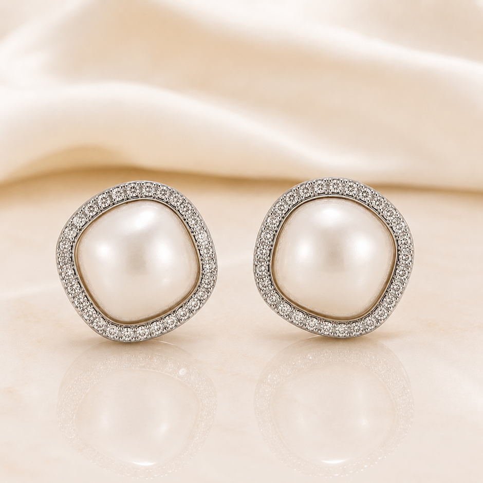 Sparkle Pearl Square Studs( CLIP-ON)