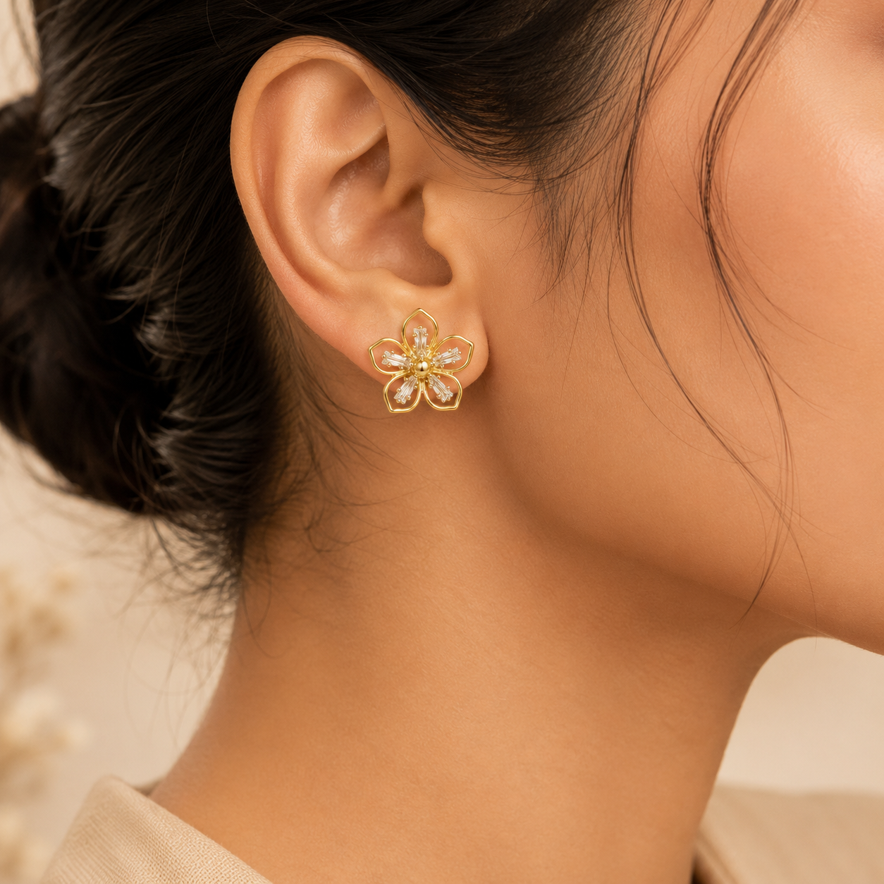 Clip-On Floral Drop Studs