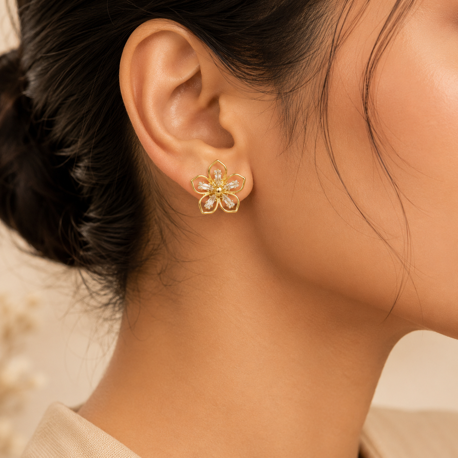 Clip-On Floral Drop Studs