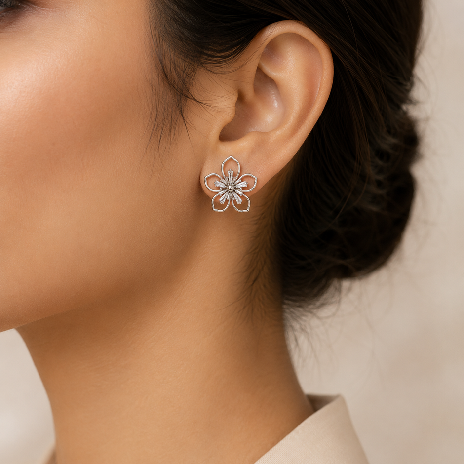 Clip-On Floral Drop Studs