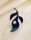 Pearl and Leaf sparkling blue Brooch