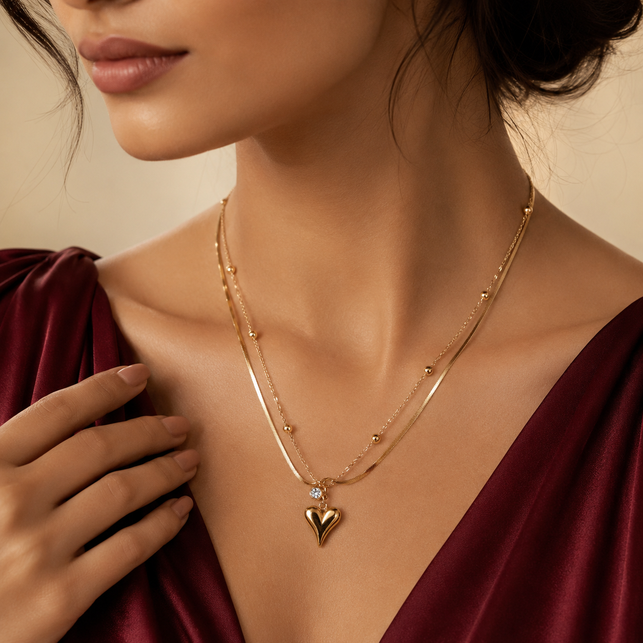 Aurielle Double Layer Heart Necklace