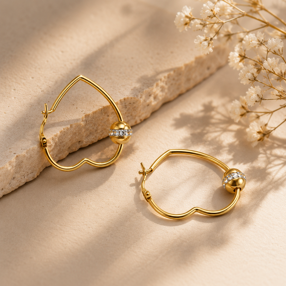 Heart Shaped Hoops With Pave Crystal Accents