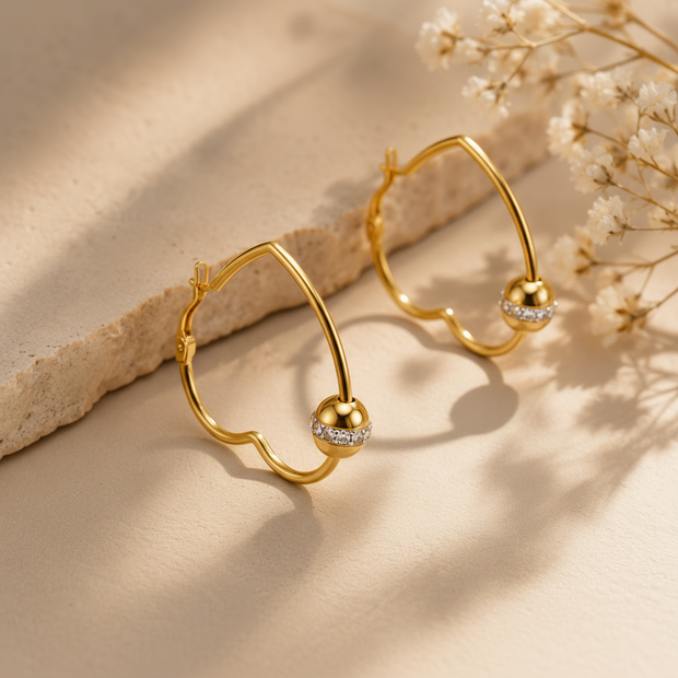 Heart Shaped Hoops With Pave Crystal Accents