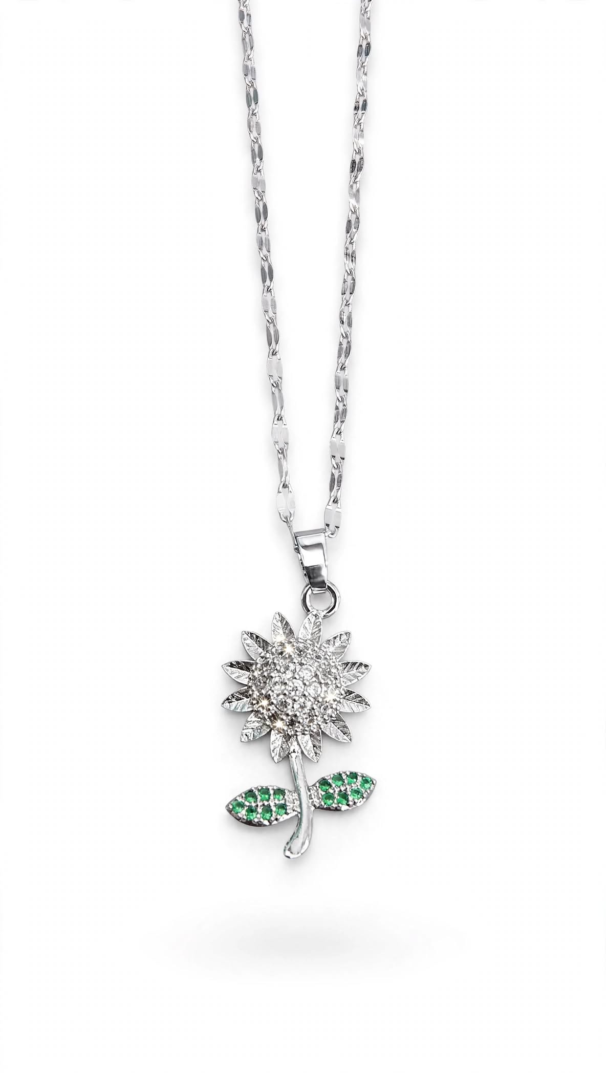Sunflower Emerald-Leaf Pendant Necklace