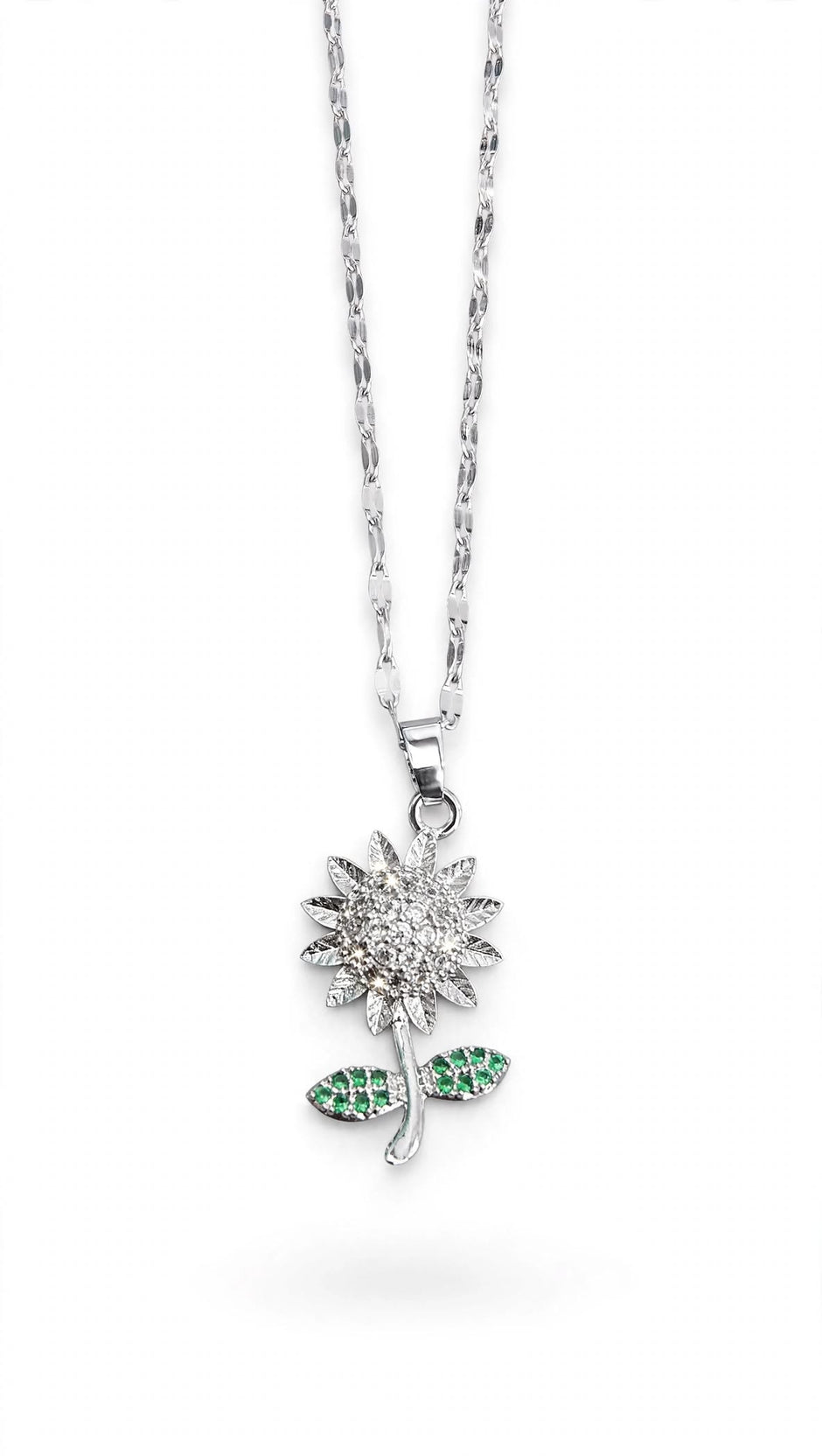 Sunflower Emerald-Leaf Pendant Necklace