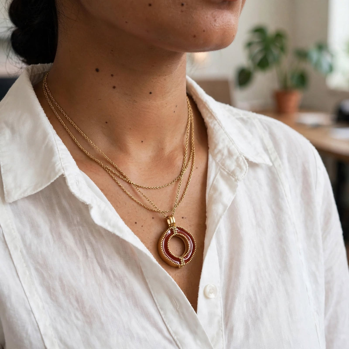 Scarlet Halo Layered Red Pendant Necklace