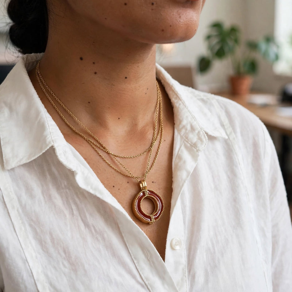 Scarlet Halo Layered Red Pendant Necklace
