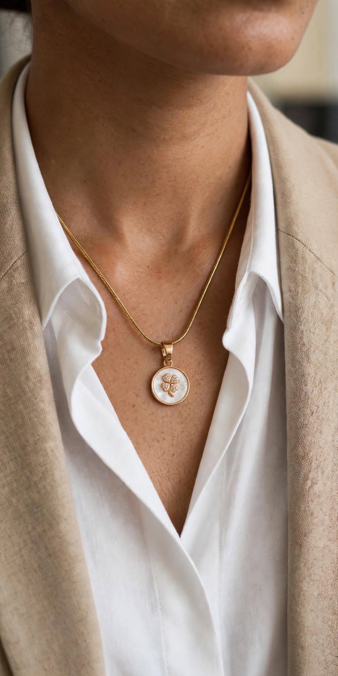 Celestial Four-Leaf Clover Coin Necklace