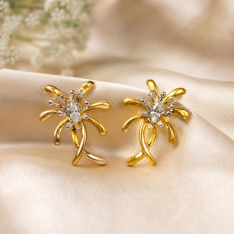 Dual Tone Silver Floral Studs
