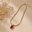 Herringbone Chain Necklace with Red Pendant