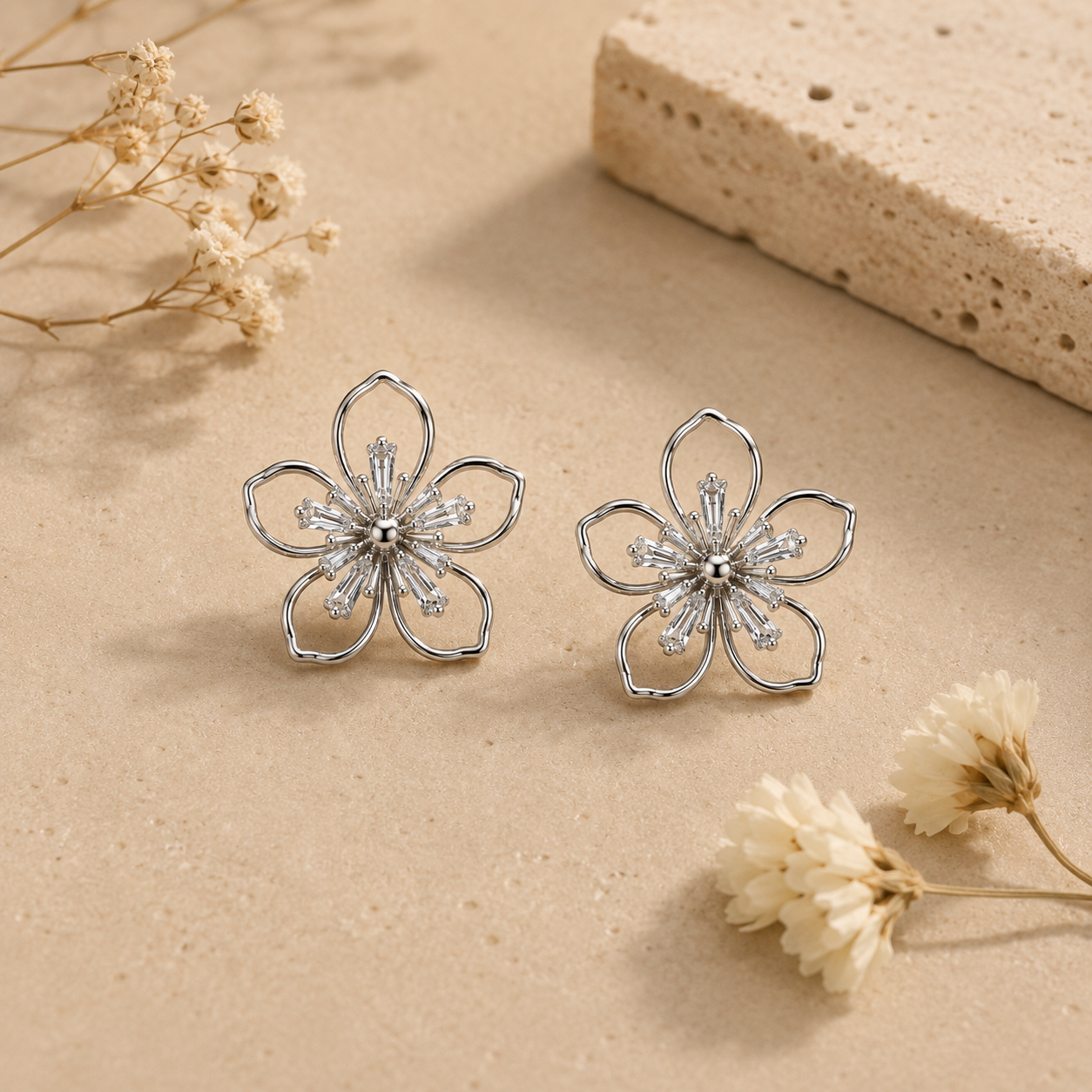 Clip-On Floral Drop Studs
