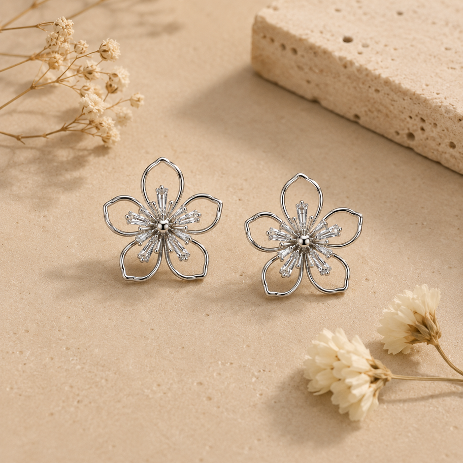 Clip-On Floral Drop Studs