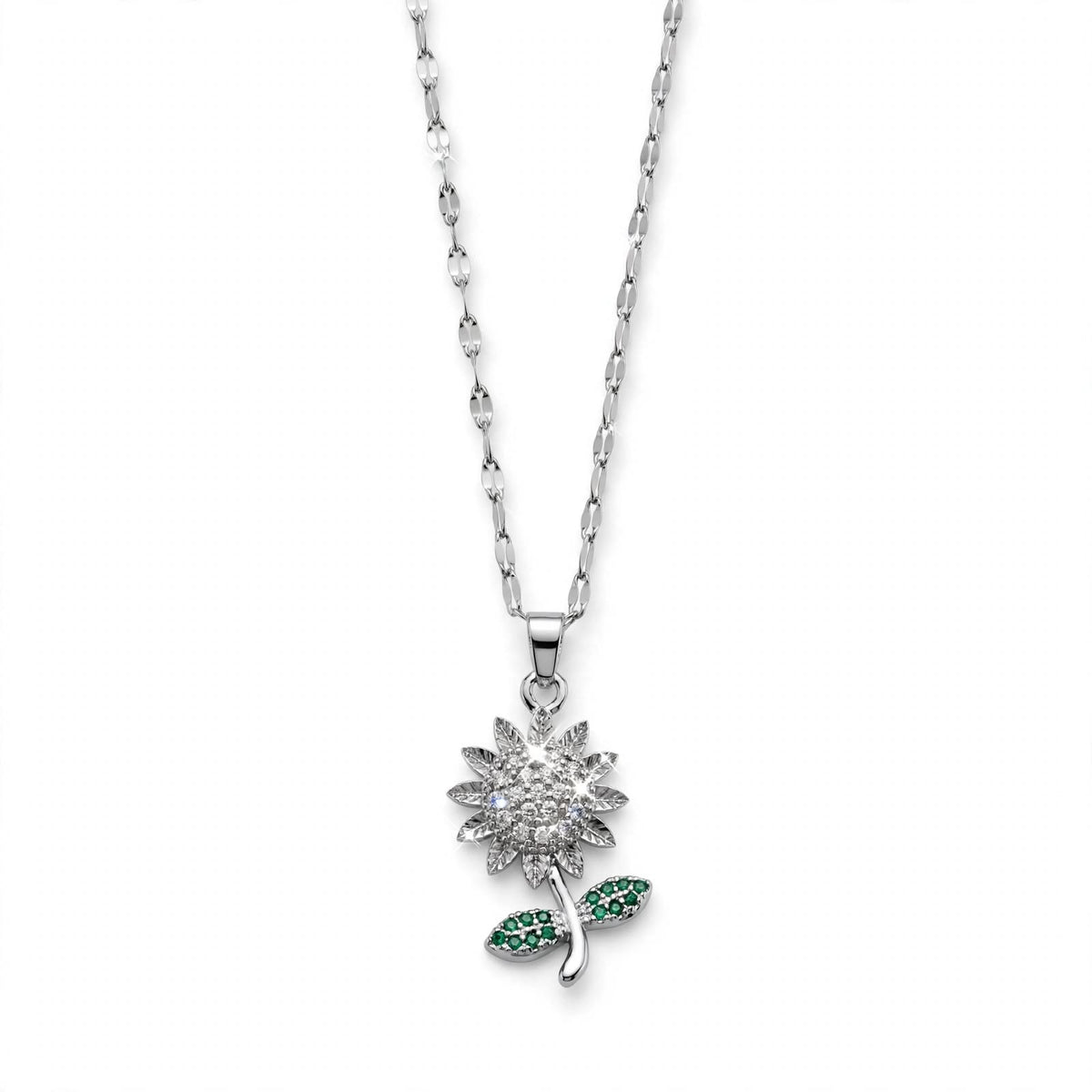 Sunflower Emerald-Leaf Pendant Necklace