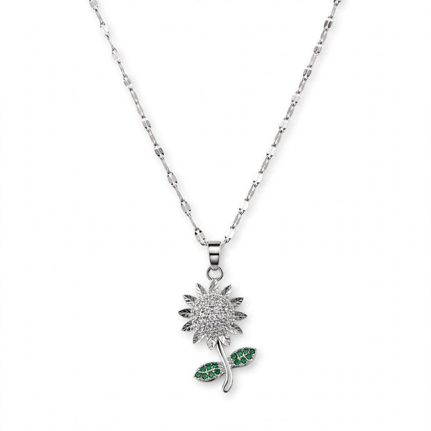 Sunflower Emerald-Leaf Pendant Necklace