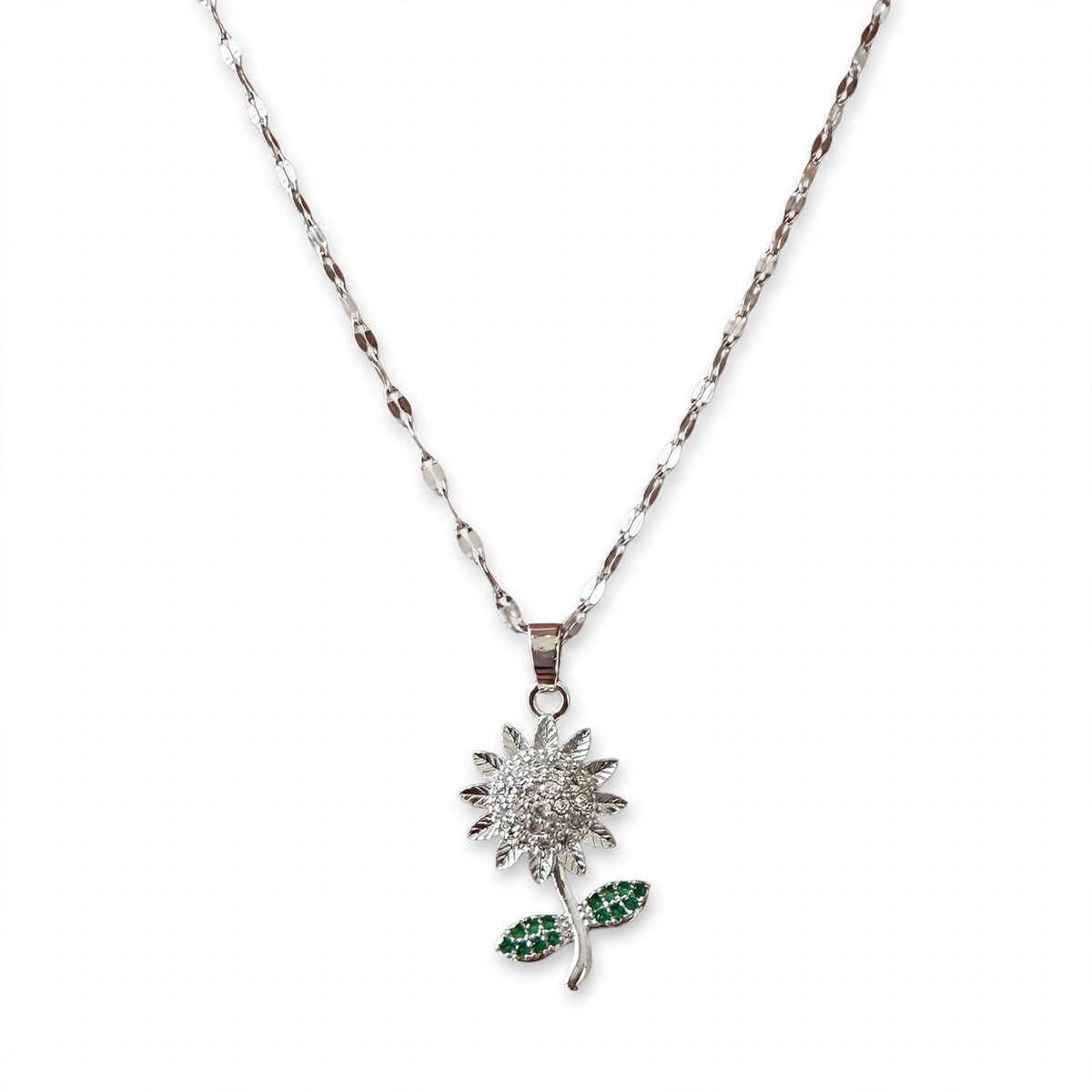 Sunflower Emerald-Leaf Pendant Necklace