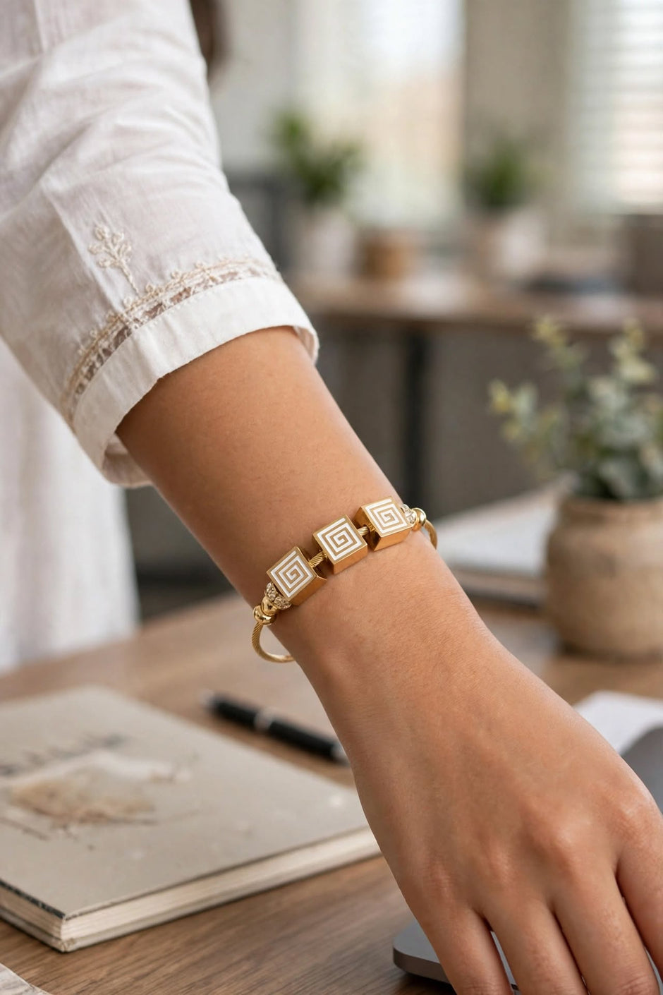 Elysian Greek Key Gold Bangle