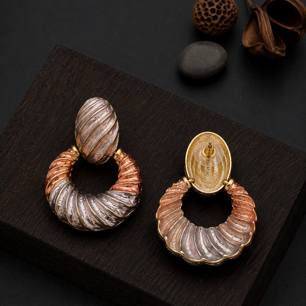Enamel dual tone drop earrings