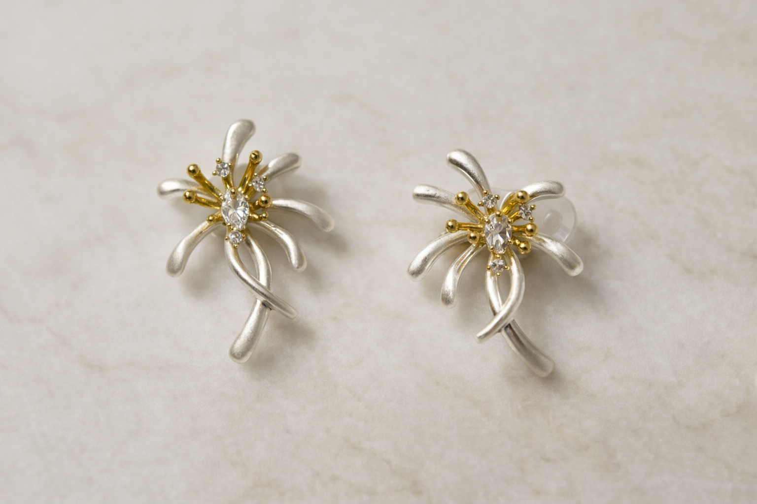 Dual Tone Silver Floral Studs