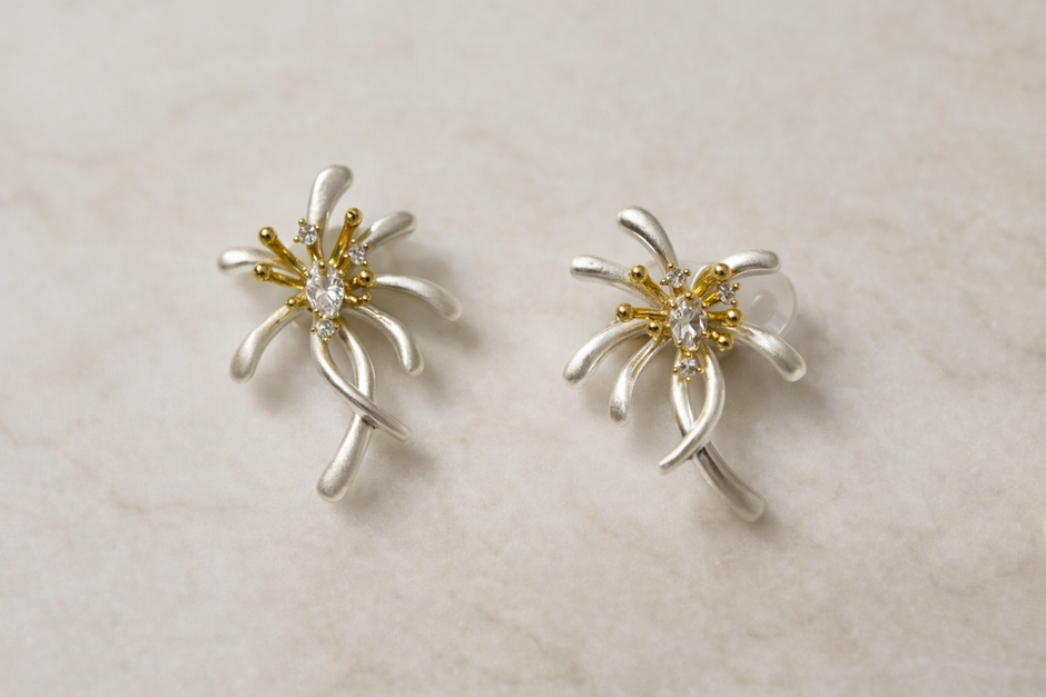 Dual Tone Silver Floral Studs