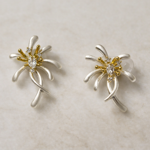 Dual Tone Silver Floral Studs