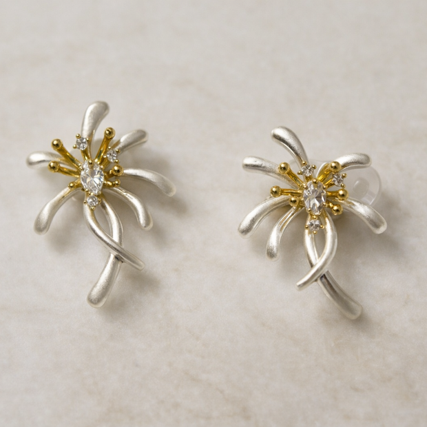 Dual Tone Silver Floral Studs