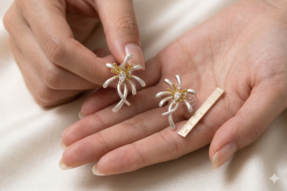 Dual Tone Silver Floral Studs