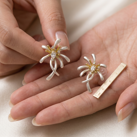 Dual Tone Silver Floral Studs
